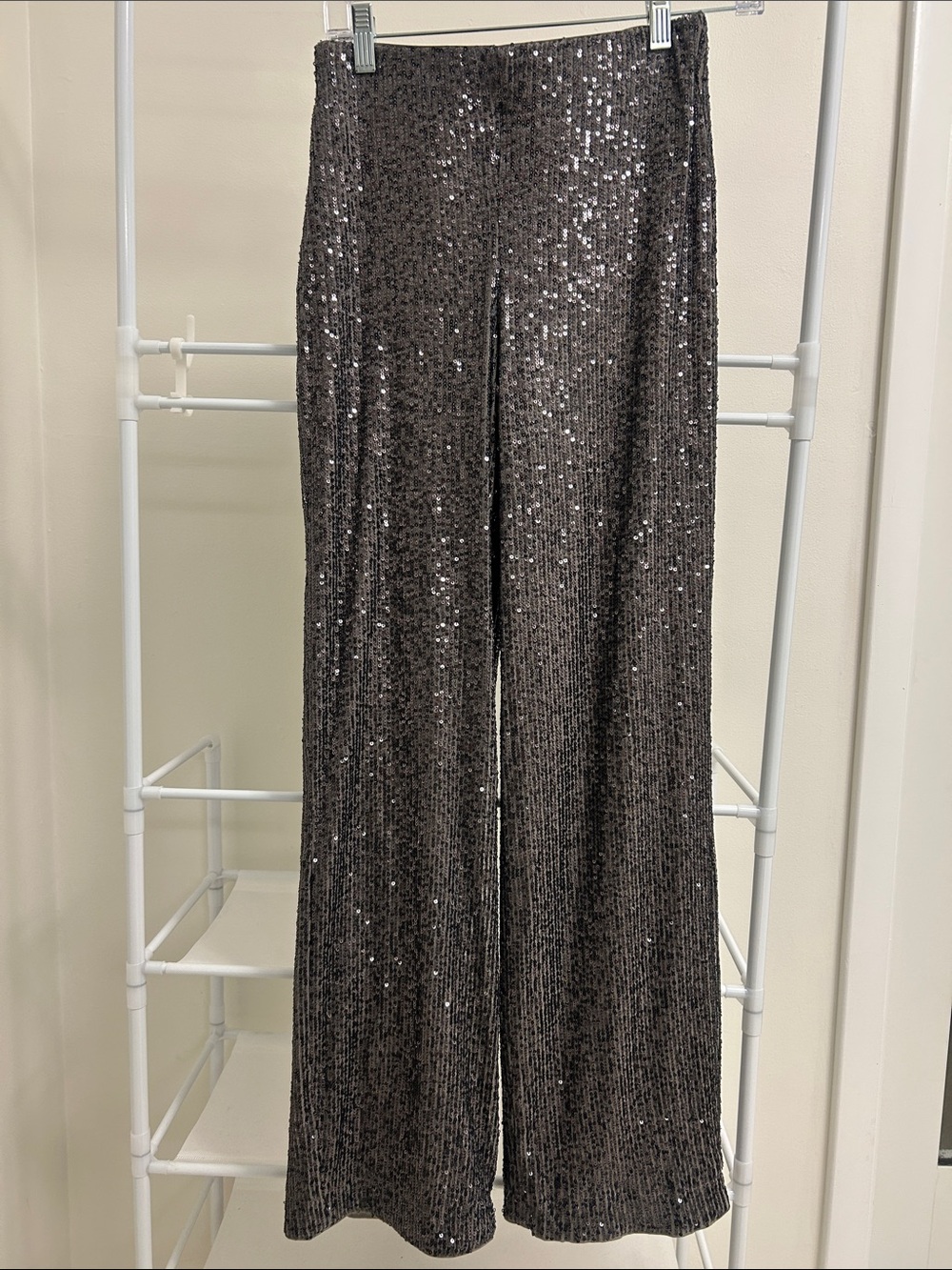 H&M Sequined Straight-Leg Pants in Dark Gray